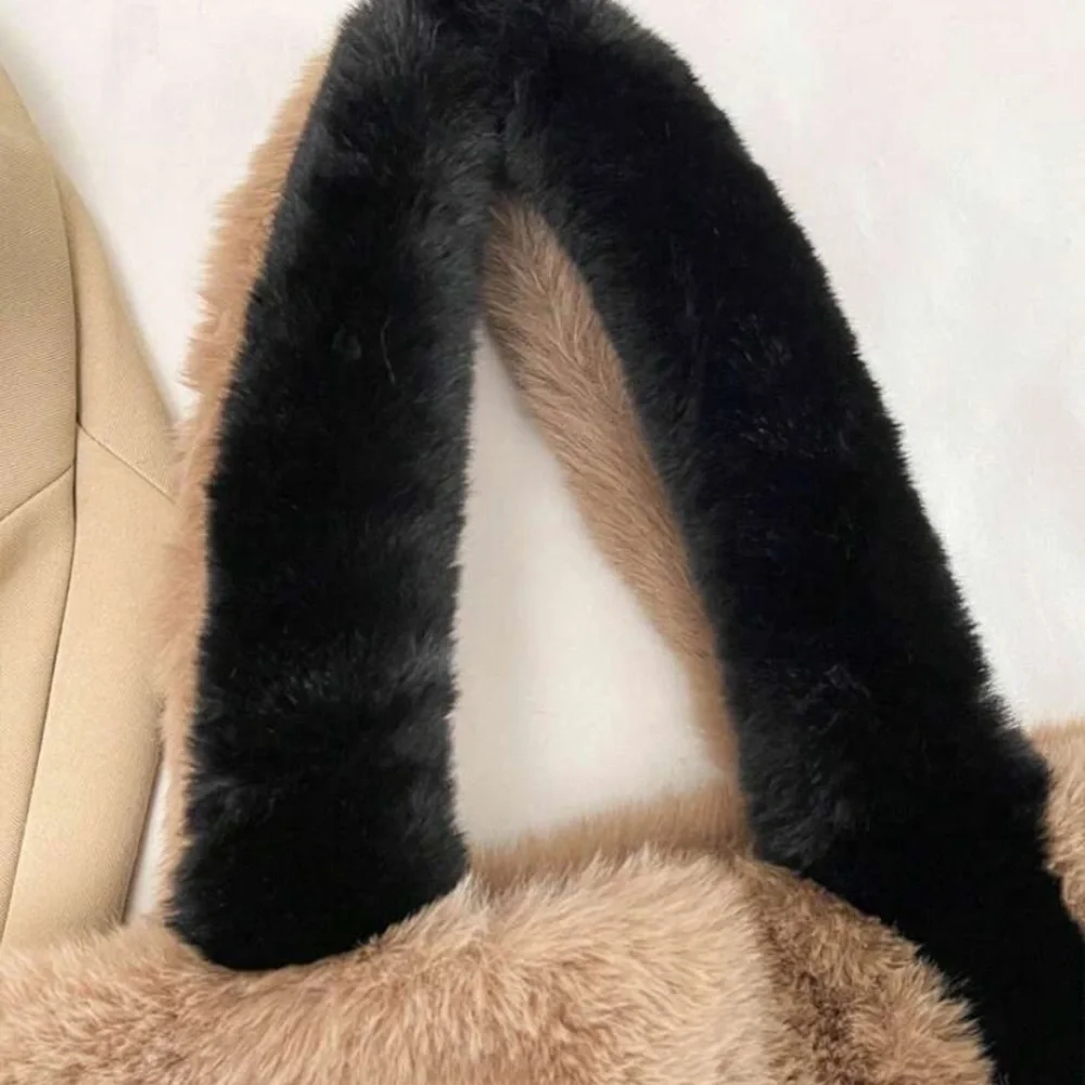 Furry Embroidery Coffee Brown cute Shoulder Tote Bag High-capacity,